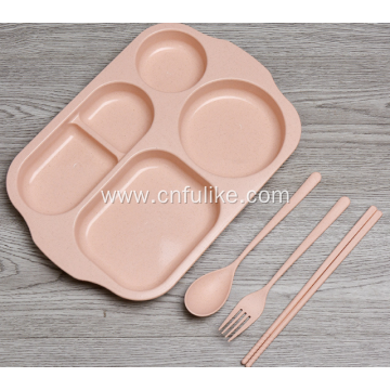 4-Pieces Wheat Straw Plastic Dinnerware Set